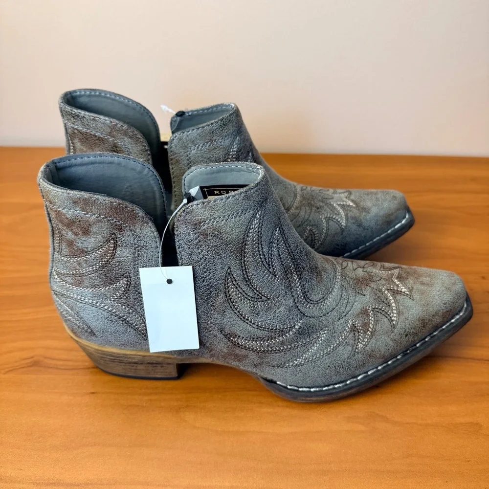Roper Riley Womens Grey Distressed Western Ankle Boots 09-021-1567-2635 Size 9